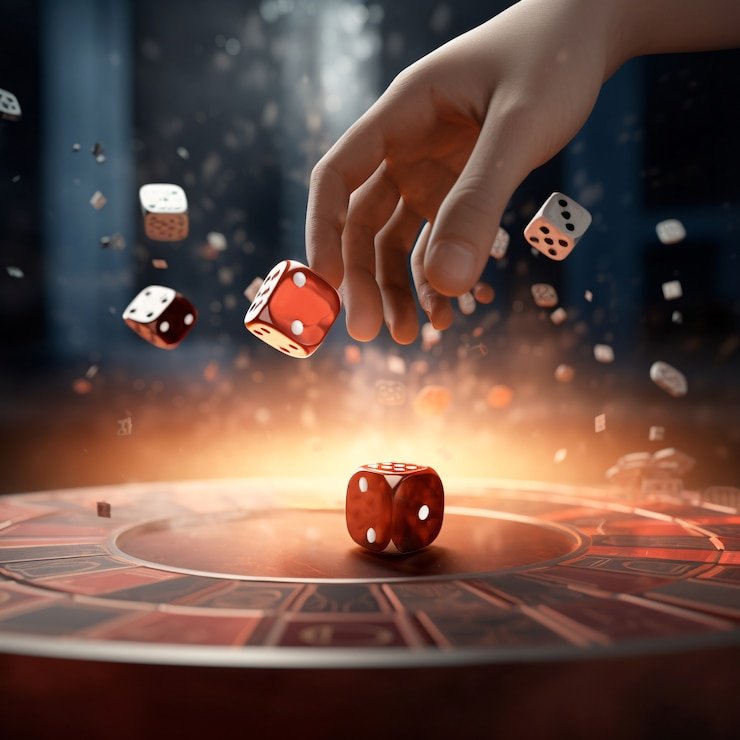 Dealer langsung Domino QQ di pola777 dengan kartu domino di meja permainan
